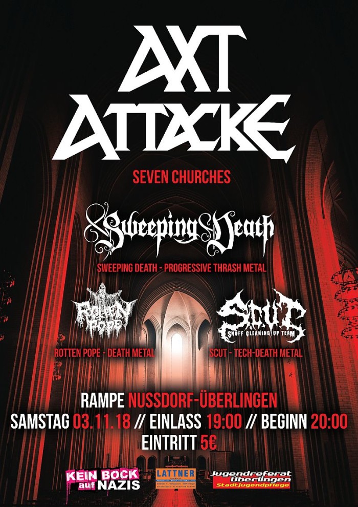 „AxtAttacke – Seven Churches“ mit Sweeping Death, Rotten Pope, S.C.U.T. in Überlingen am Bodensee